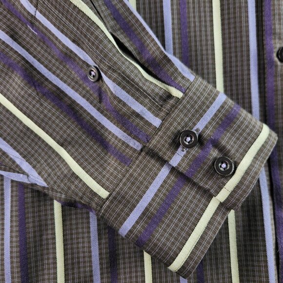 Tommy Bahama XXL 100% Silk Purple Gray Stripe Plaid Long Sleeve Button Up Shirt - Picture 3 of 16